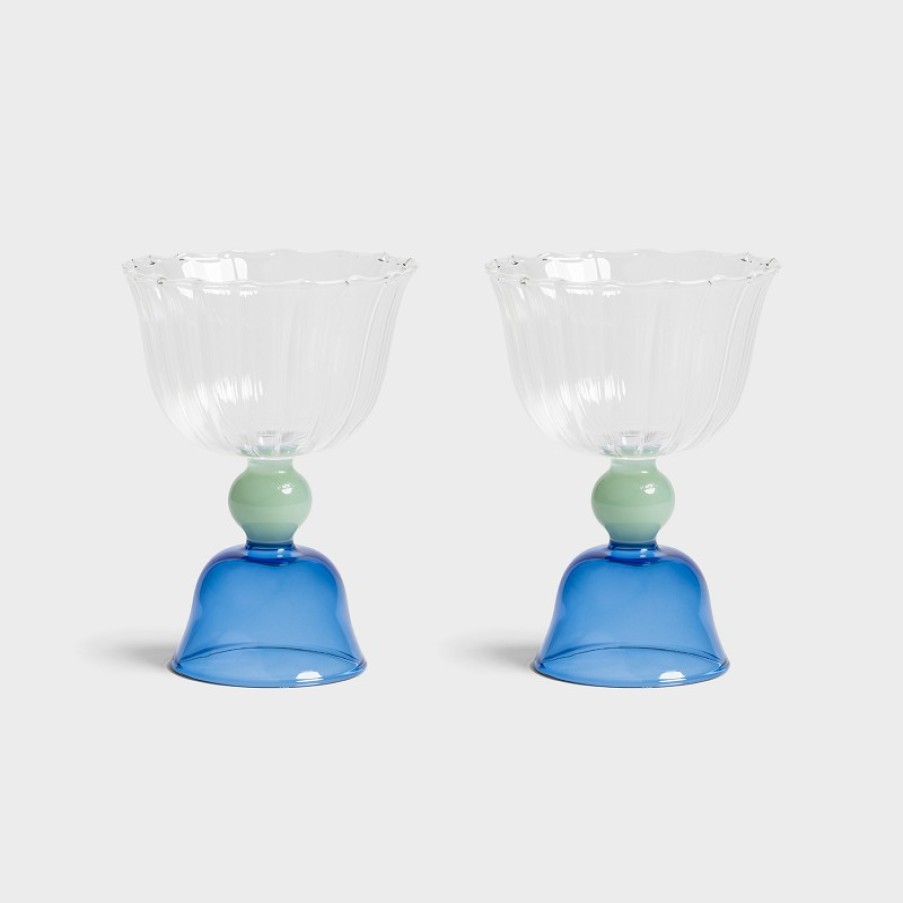 Glasses | &K Glass Tulip Blue Set Of 2